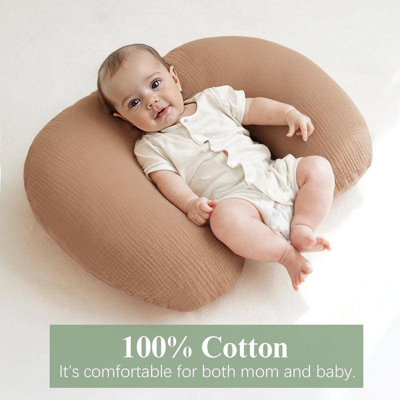 Coreeky Muslin Nursing Pillow Covers, 2 Pack, Soft & Adorable Slipcovers with Zipper Closure, 100% Cotton Covers for Breastfeeding Pillows (Khiki) - Image 2